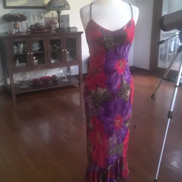 Express | Dresses | Express Floral Red And Purple Maxi Dress With Spaghetti  Straps78 | Poshmark